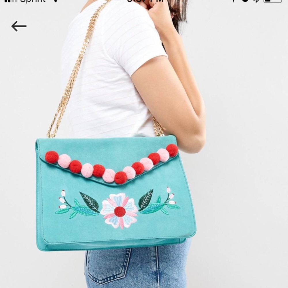 NWT Floral and Pom Pom Bag